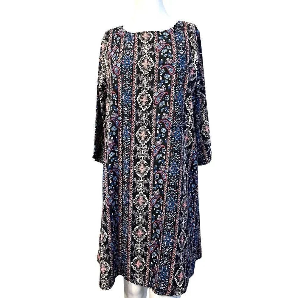 Everly Large Paisley Black Floral Lined Shift Dress Career Business